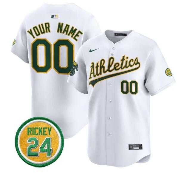 Men%27s Oakland Athletics Active Player Custom White Rickey Henderson Patch Vapor Premier Limited Stitched Baseball Jersey